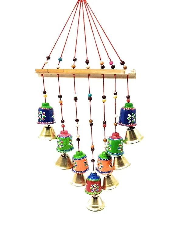 laddu gopal24x7Recycled Material Rajasthani Wind Chime Door/Wall Hanging (Multicolor, Pack of 1) (Hight-20 Inches, Bells)