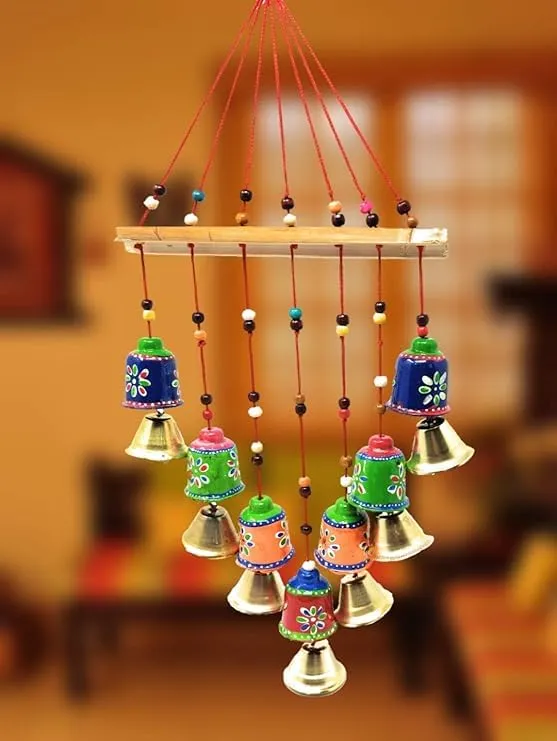 laddu gopal24x7Recycled Material Rajasthani Wind Chime Door/Wall Hanging (Multicolor, Pack of 1) (Hight-20 Inches, Bells)