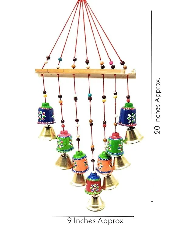 laddu gopal24x7Recycled Material Rajasthani Wind Chime Door/Wall Hanging (Multicolor, Pack of 1) (Hight-20 Inches, Bells)