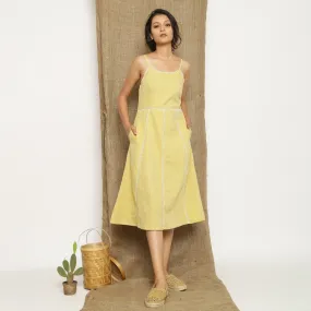 Light Yellow Handspun Cotton Lace Camisole Midi Dress