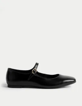 Marks & Spencer Buckle Flat Toe Ballet Shoes, Black