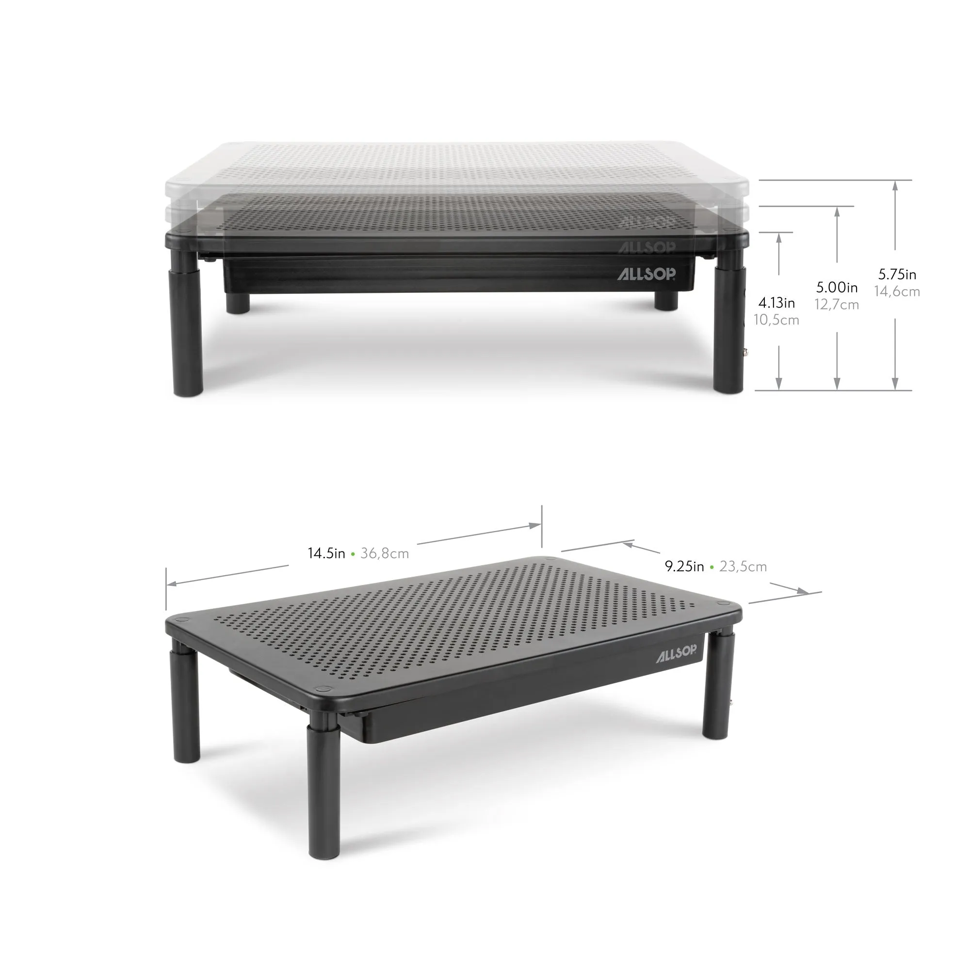 Metal Art Tri-Level Adjustable Height Monitor Stand with Drawer