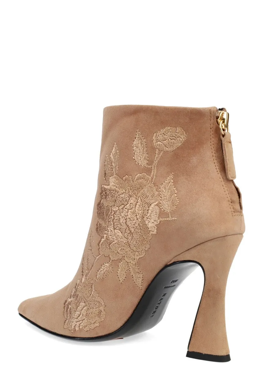 Mitsu Shugo Embroidery Square Heel Ankle Boot