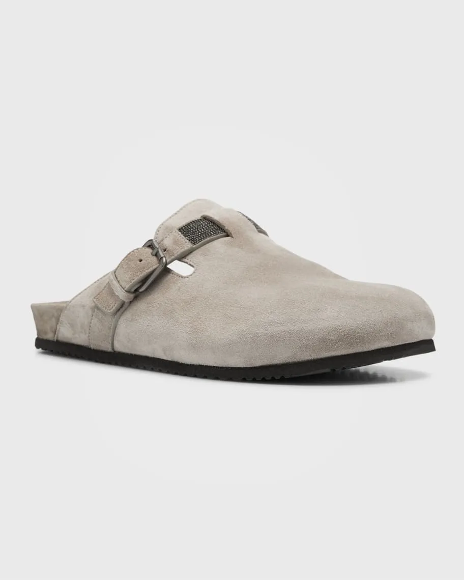 Monili Brunello Cucinelli Suede Flat Mules with Buckle