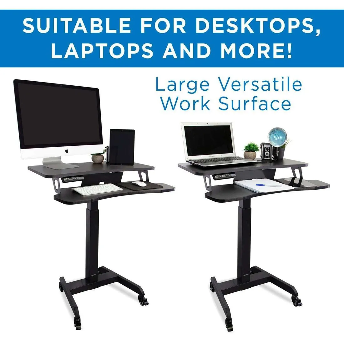 Mount-It! Electric Mobile Height-Adjustable Sit-Stand Workstation on Wheels w/ Programmable Controller, MI-7982