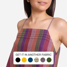 Multicolor Strappy Handspun Cotton Striped Camisole Short Dress