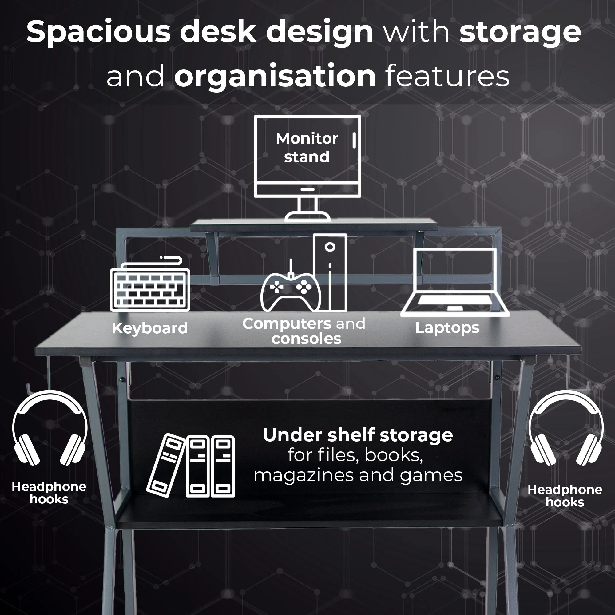 Neo Grey Ergonomic 2 Tier Computer Gaming Office Desk