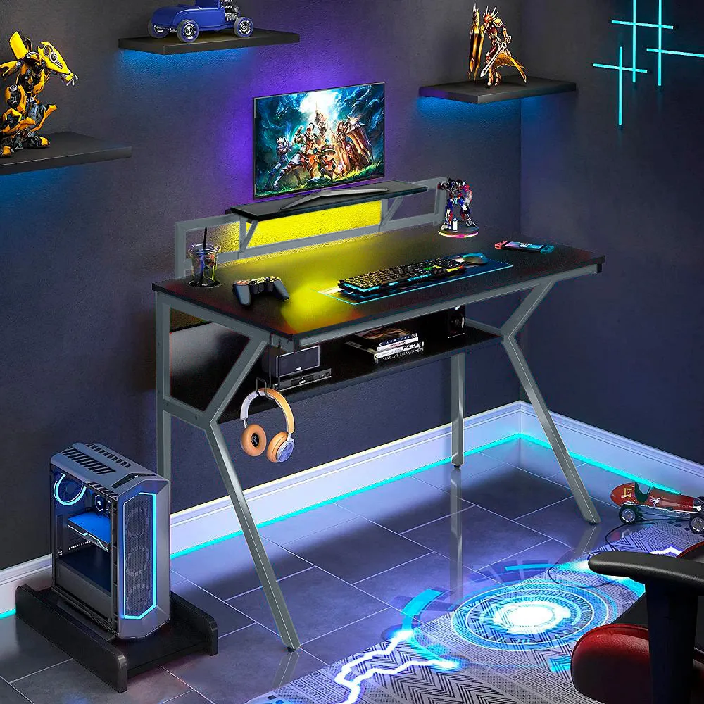 Neo Grey Ergonomic 2 Tier Computer Gaming Office Desk