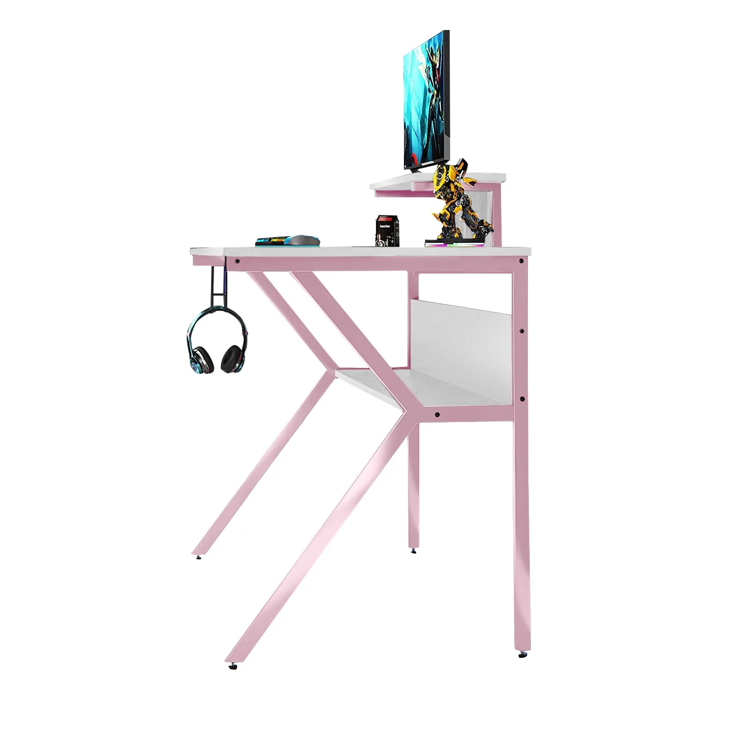 Neo Pink Ergonomic 2 Tier Gaming Computer Office Desk