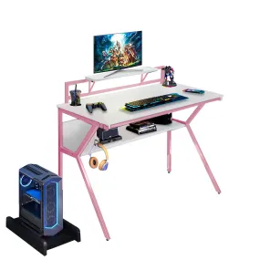 Neo Pink Ergonomic 2 Tier Gaming Computer Office Desk