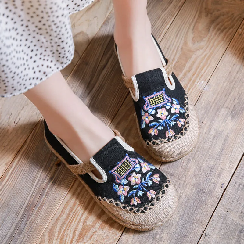 New Casual Cloth Shoes Original Girl Fresh Shallow Shoes Handicraft Sewing Embroidered Linen Shoes