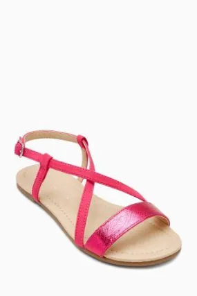 Next Girls Pink Metallic Strap Sandals