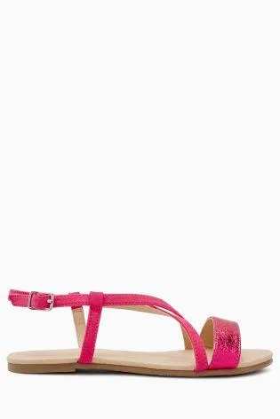 Next Girls Pink Metallic Strap Sandals