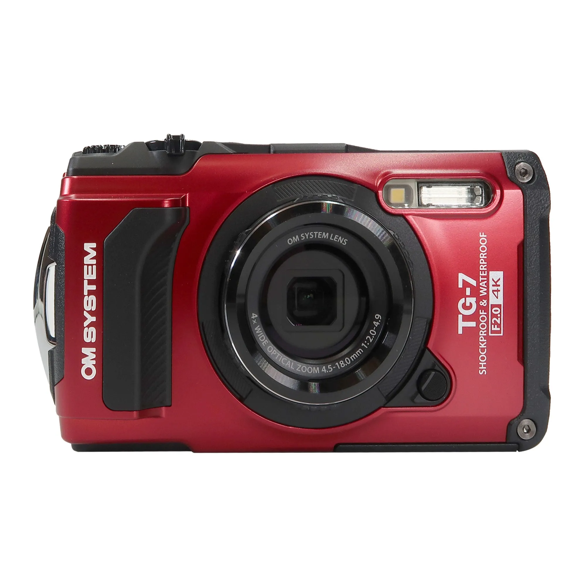 OM SYSTEM Tough TG-7 Digital Camera (Red) with Memory Card Reader and Cleaning Kit