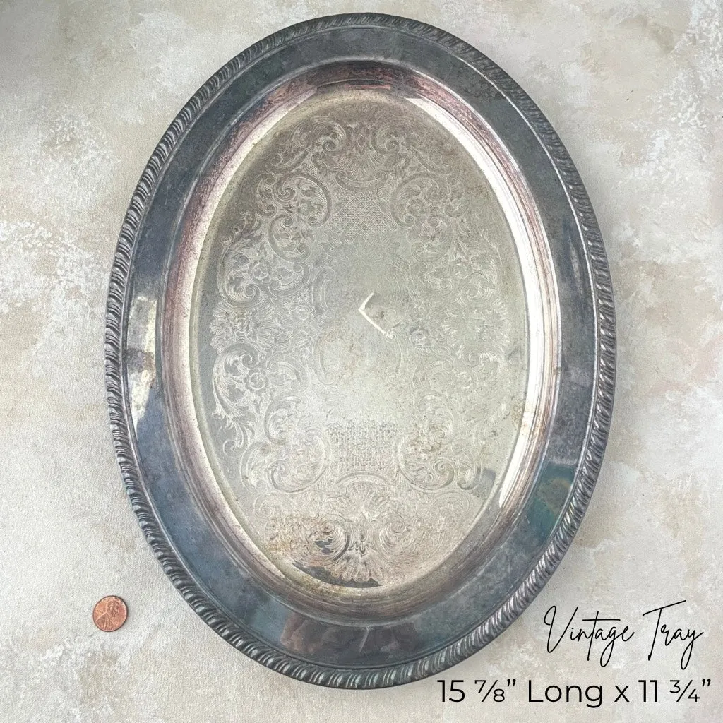 Oval Silver Vintage Tray ~ Large Size