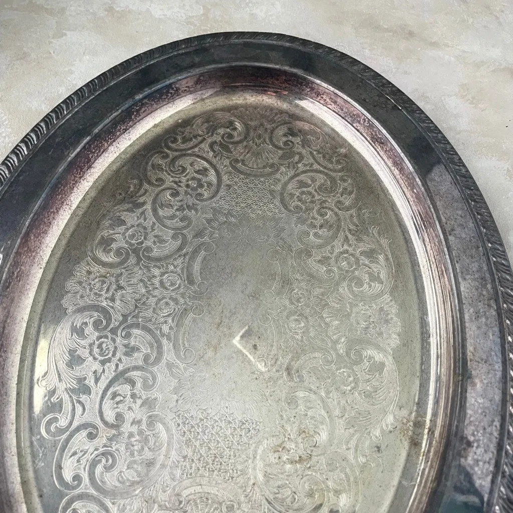 Oval Silver Vintage Tray ~ Large Size