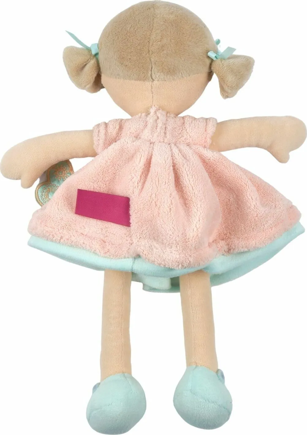 Pia Soft Doll with Light Brown Hair in Peach & Blue Dress