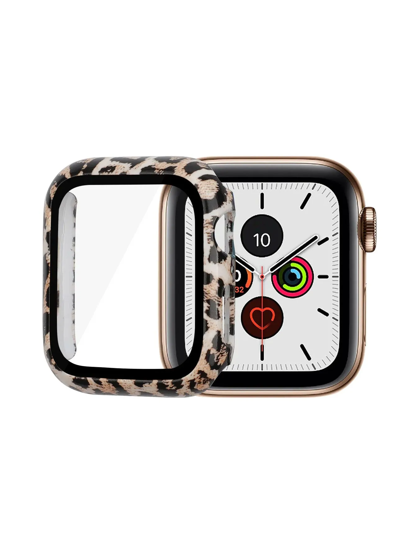 Protective Bumper Case in Leopard Print with Glass Screen Protector Compatible with Apple Watch 38mm