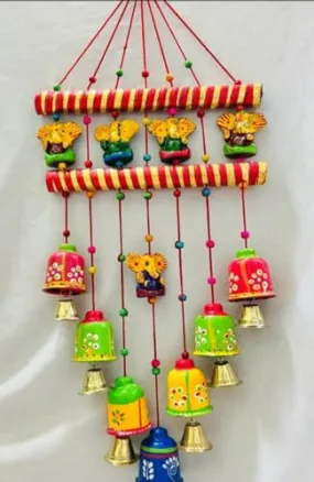 radhegovind24x7 Multicolour Handcrafted Decorative Seven Elephant Wall, Door, Window Hanging Bells Chimes Showpiece for Home Decor, Wall Decor, Pooja Room Temple, Diwali Gift, Corporate Gift