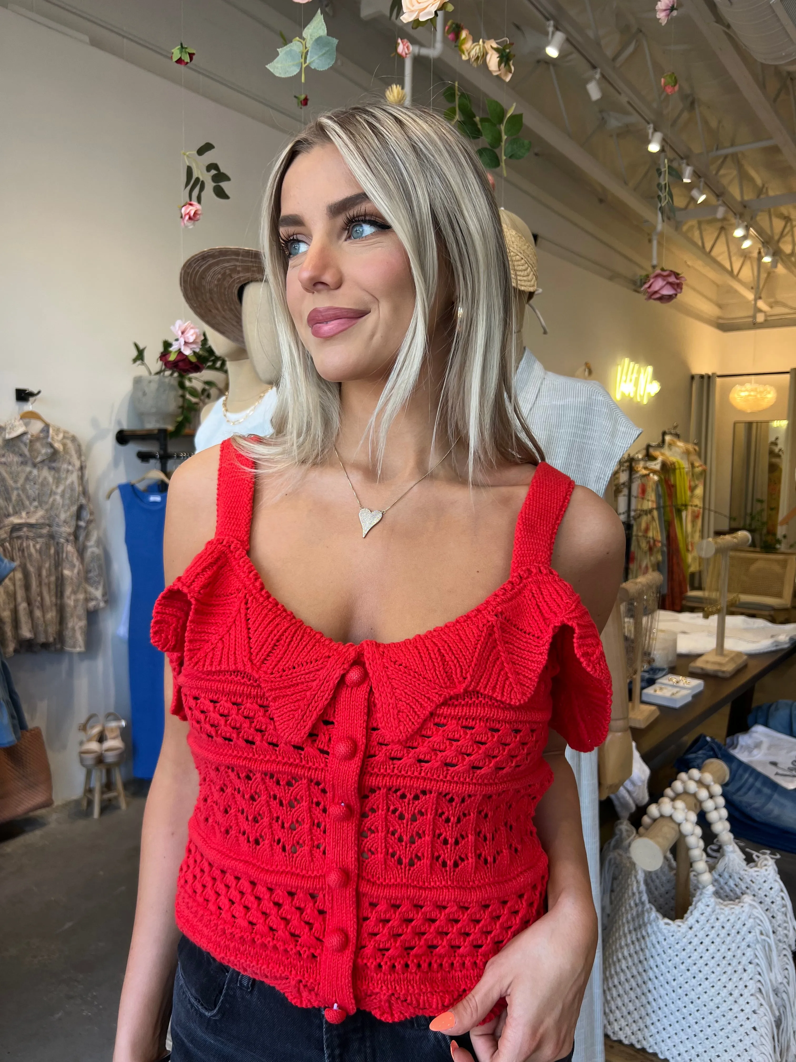 RAINE RED CROCHET TOP