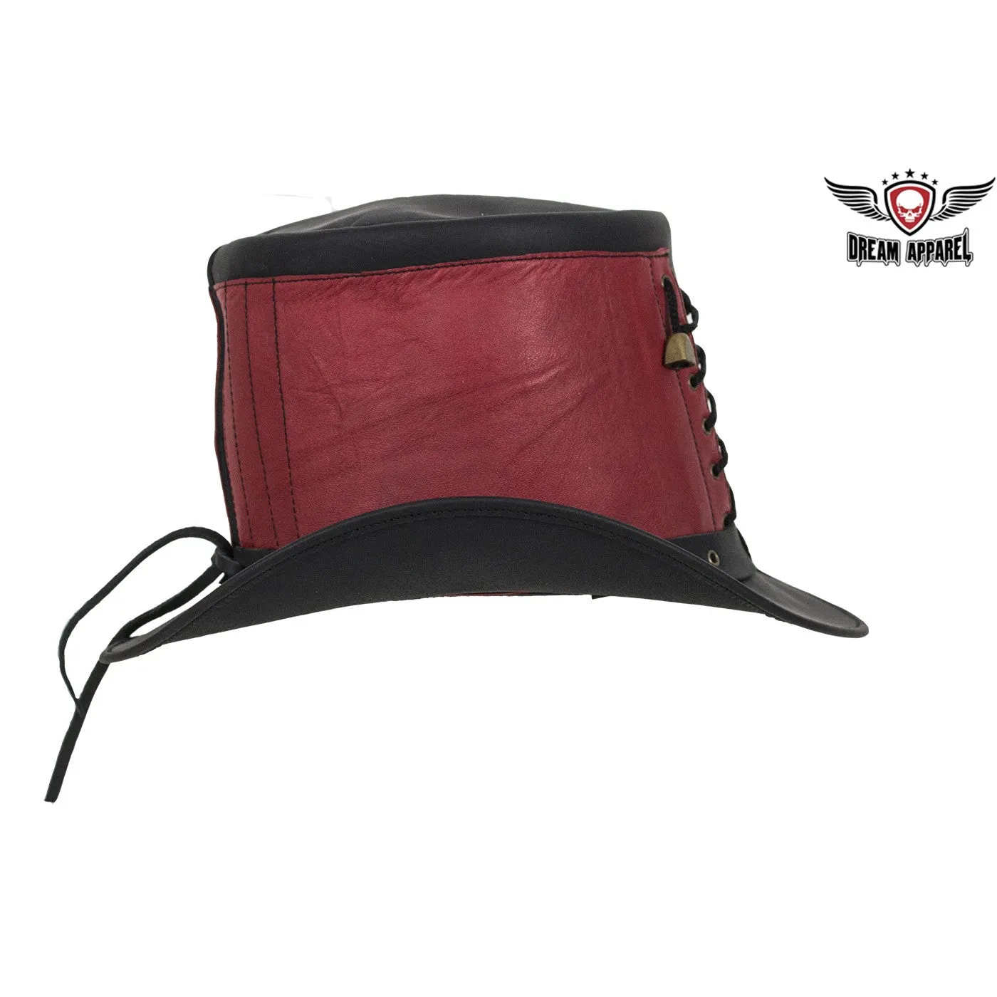 Red and Black Leather Deadman Top Hat