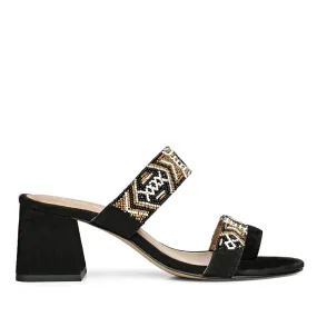 Saint Devlin Hand Embroidered Black Leather Block Heels