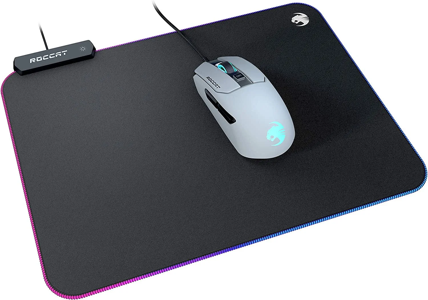 Sense Aimo RGB Illumination Gaming PC Mousepad, Non Slip Back, Computer Mouse Pad, Soft PC Gaming Desktop Mat with Stitched Edges, Owl Eye Sensors, Black, Medium