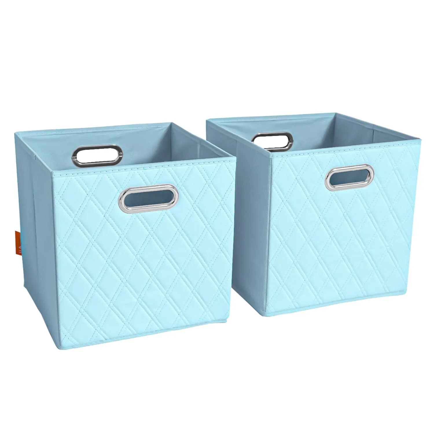 Set of 2: 11-13" Foldable Diamond Patterned Faux Leather Storage Cube Bins