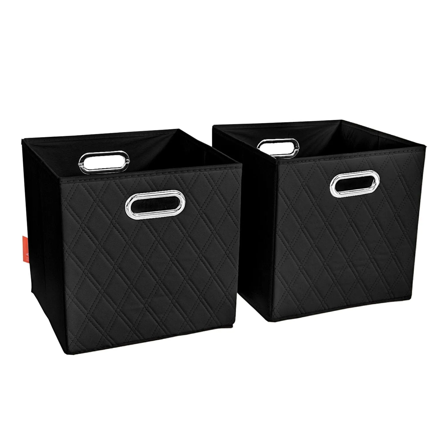 Set of 2: 11-13" Foldable Diamond Patterned Faux Leather Storage Cube Bins