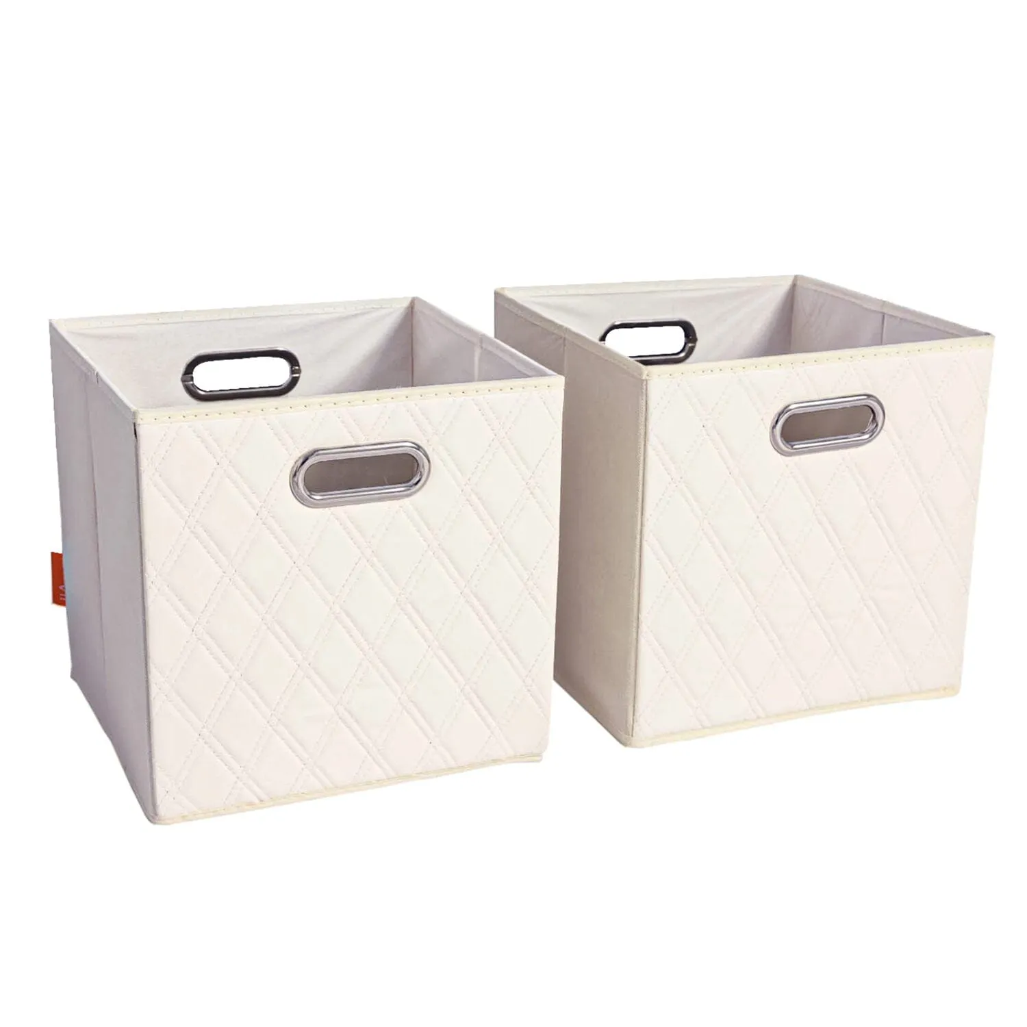 Set of 2: 11-13" Foldable Diamond Patterned Faux Leather Storage Cube Bins