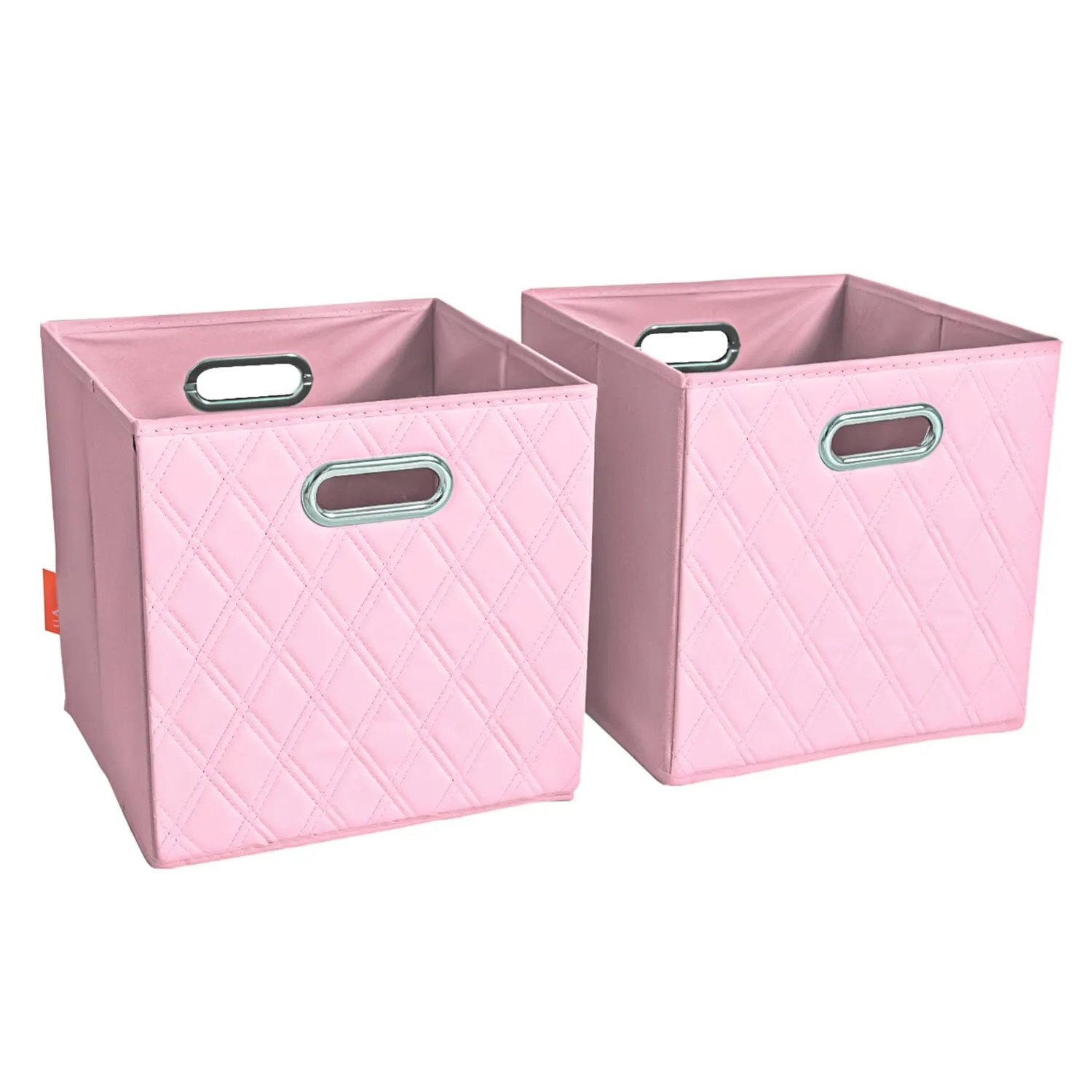 Set of 2: 11-13" Foldable Diamond Patterned Faux Leather Storage Cube Bins