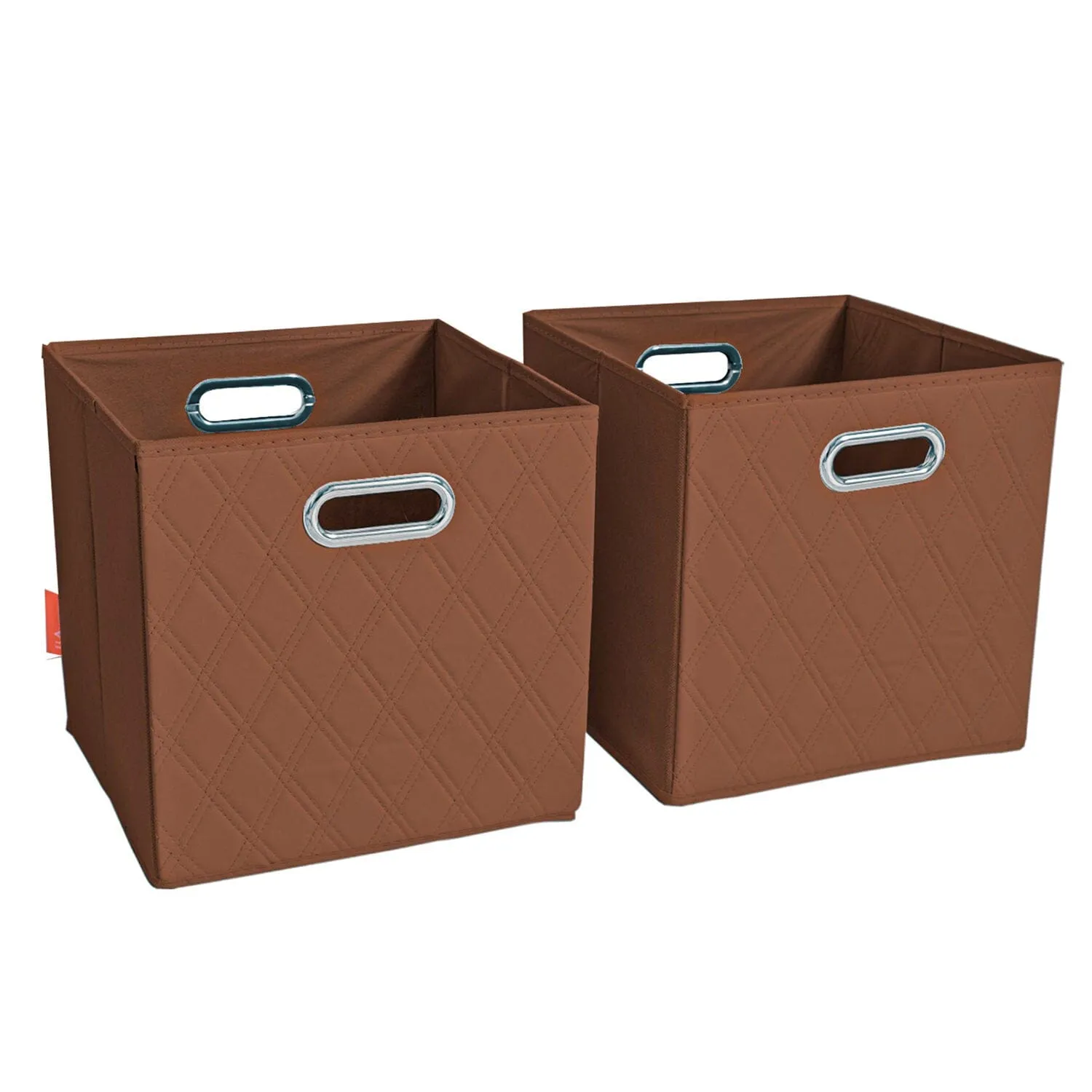 Set of 2: 11-13" Foldable Diamond Patterned Faux Leather Storage Cube Bins