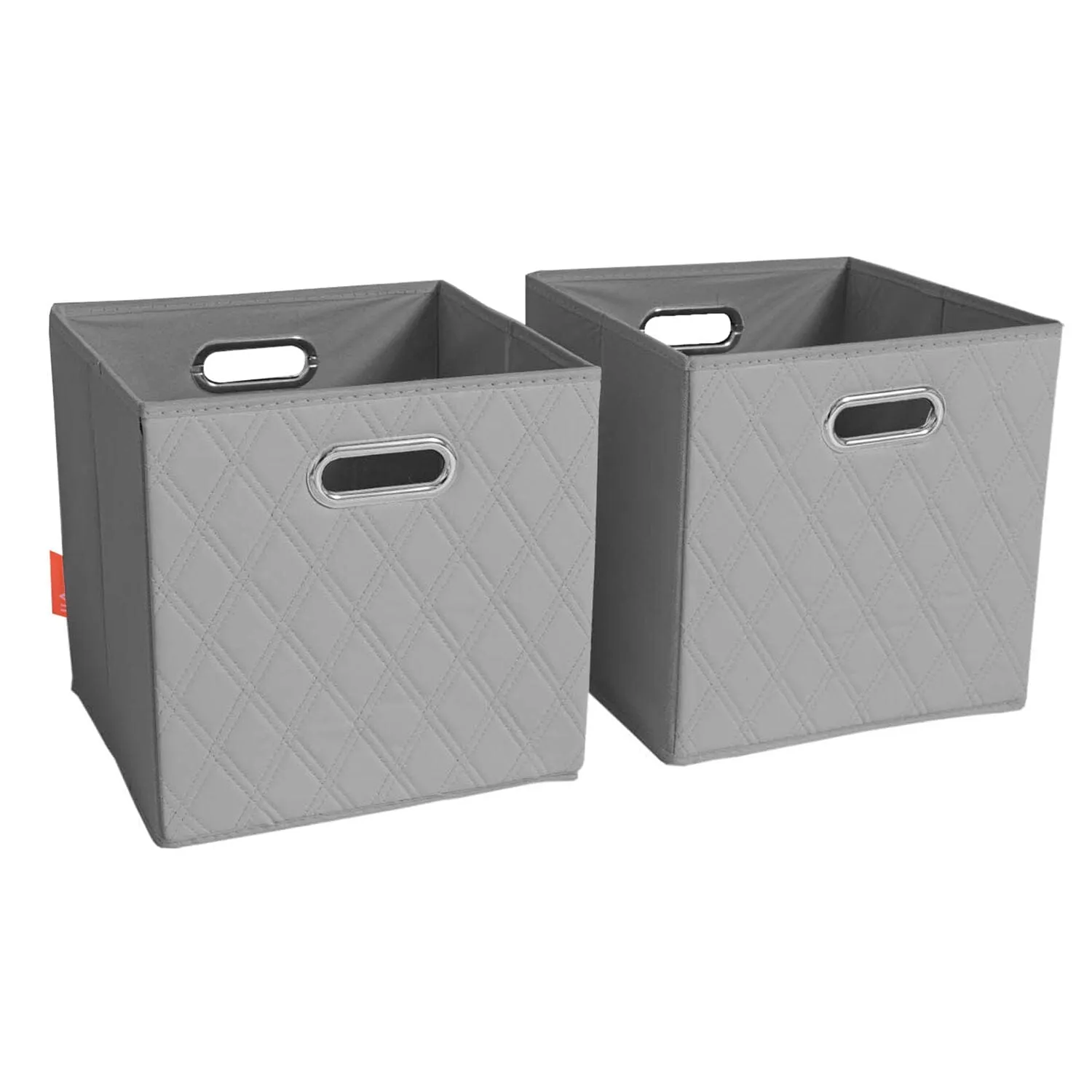 Set of 2: 11-13" Foldable Diamond Patterned Faux Leather Storage Cube Bins