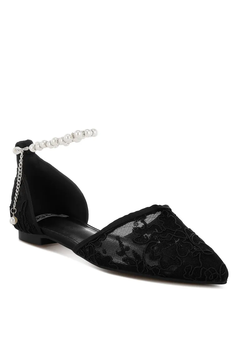 Shrami Pearl & Rhinestone Strap Flat Sandals