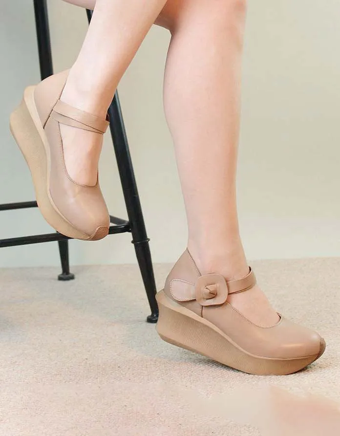 Spring Handmade Ankle Strap Wedge Shoes