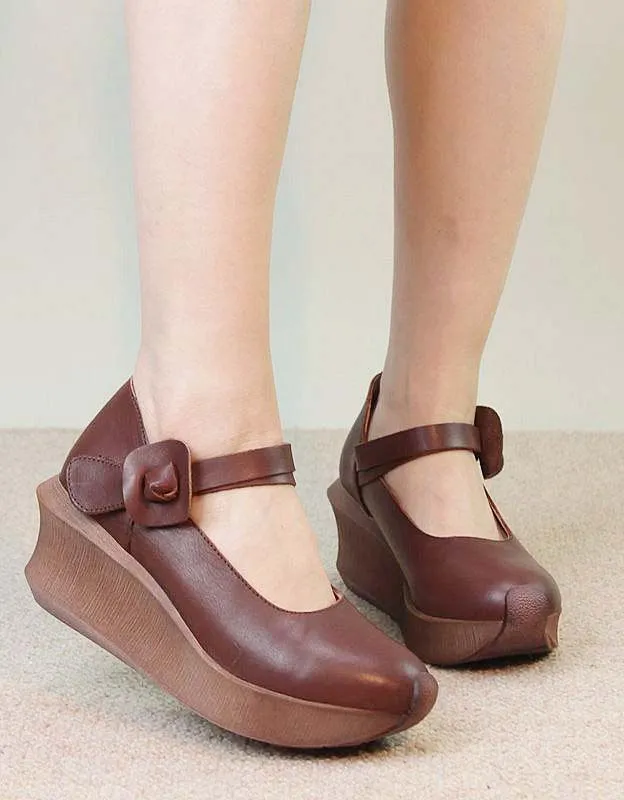 Spring Handmade Ankle Strap Wedge Shoes