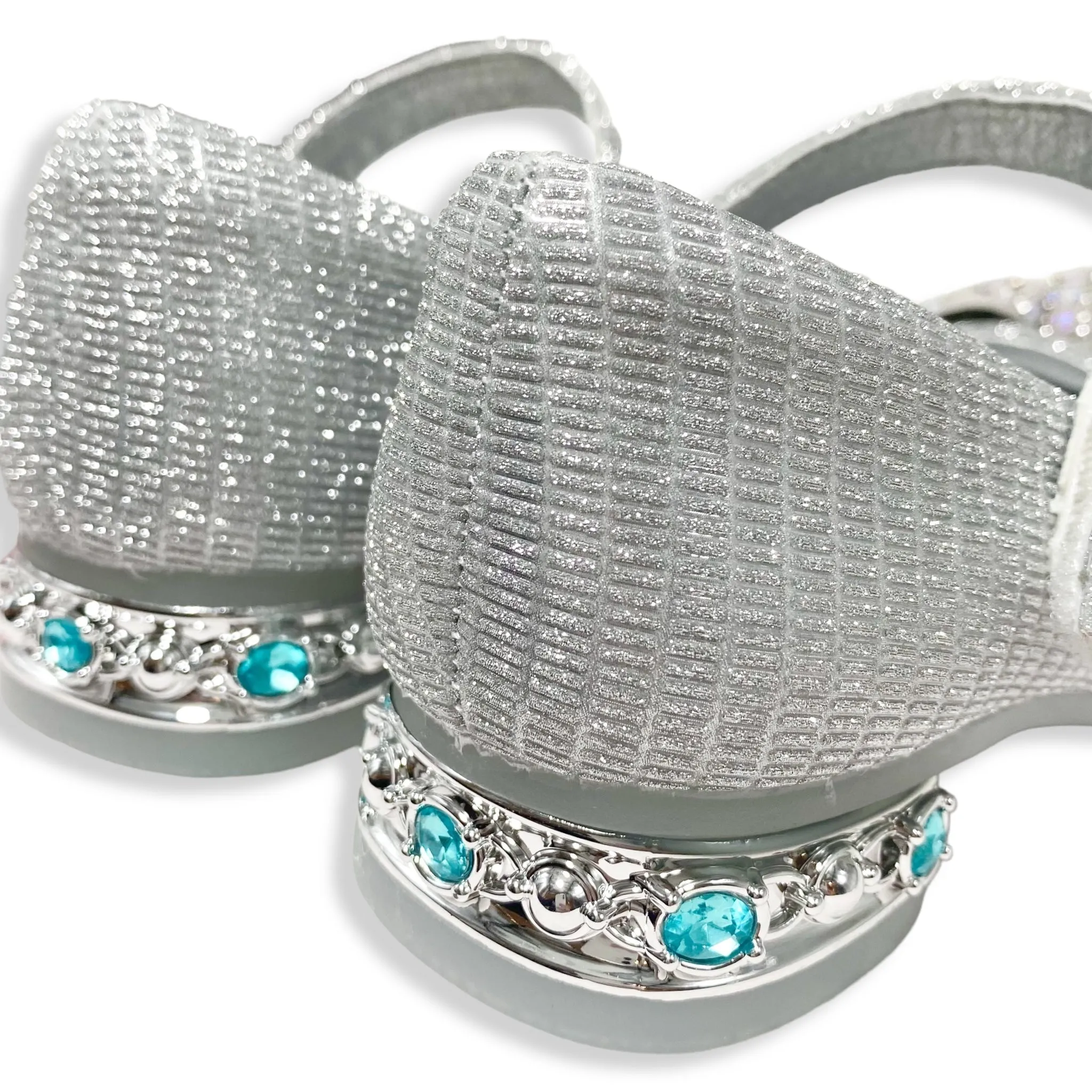 Stud Heel Bow Flat Shoes - Silver