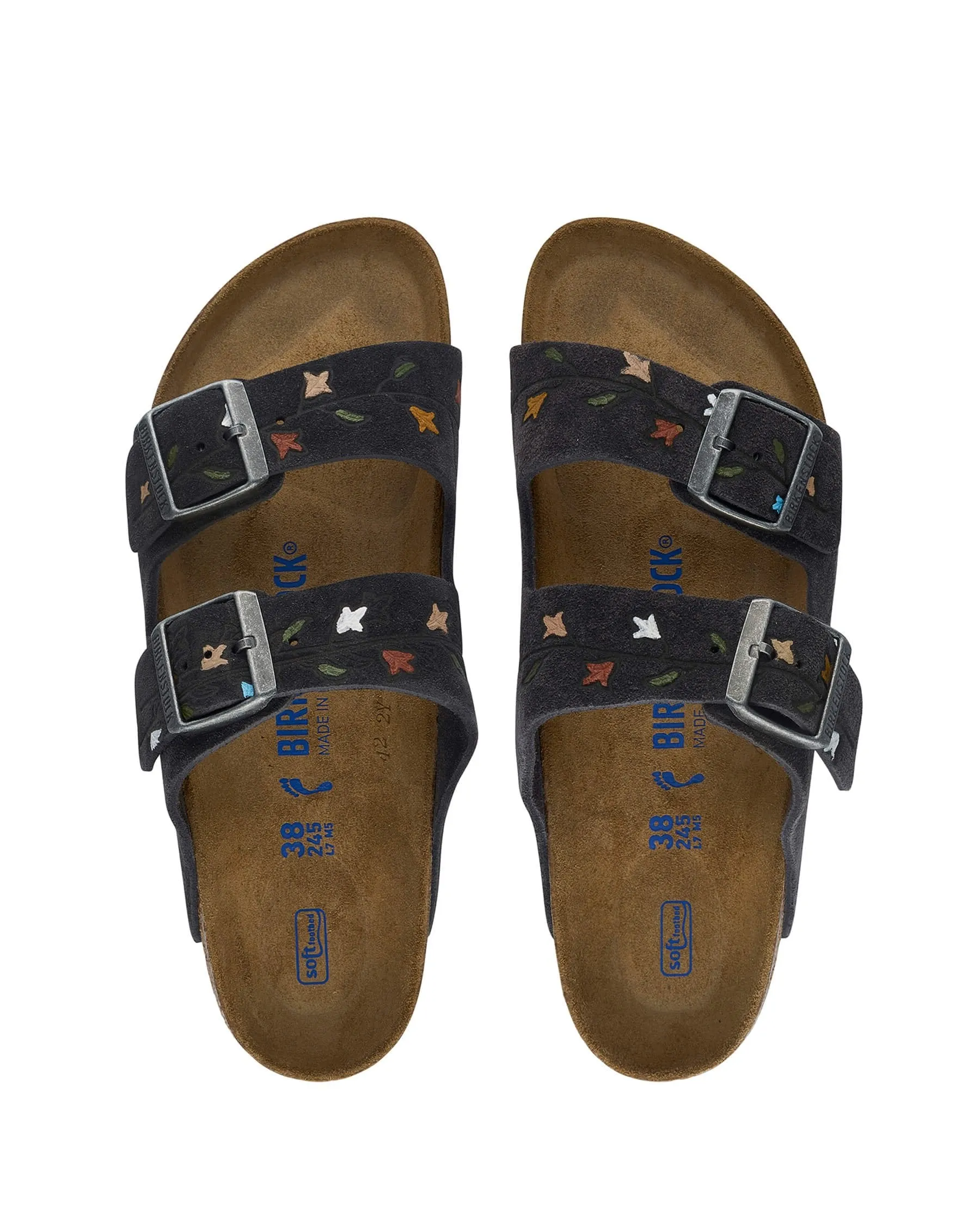 The BIRKENSTOCK Arizona with Hand Painted Tooled Tulip. -- Velvet Gray with Multi