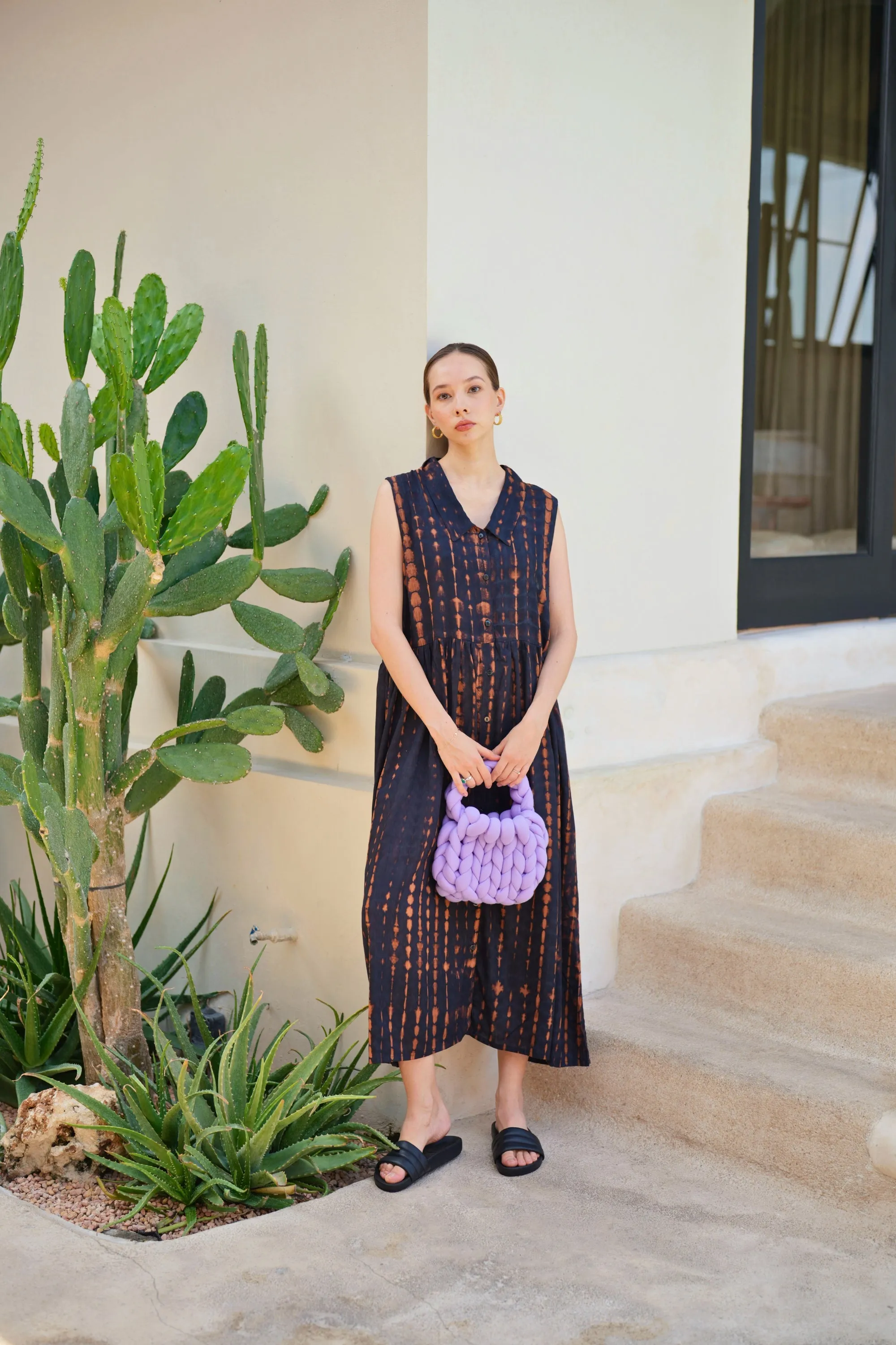 Tina Midi Dress in Black Multi