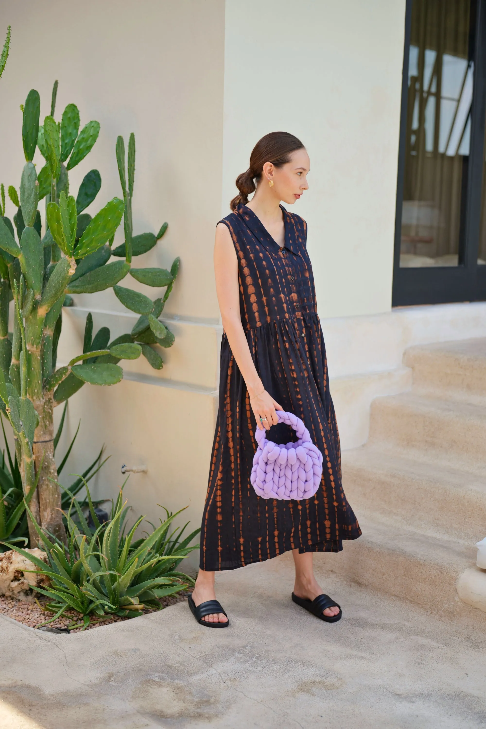 Tina Midi Dress in Black Multi