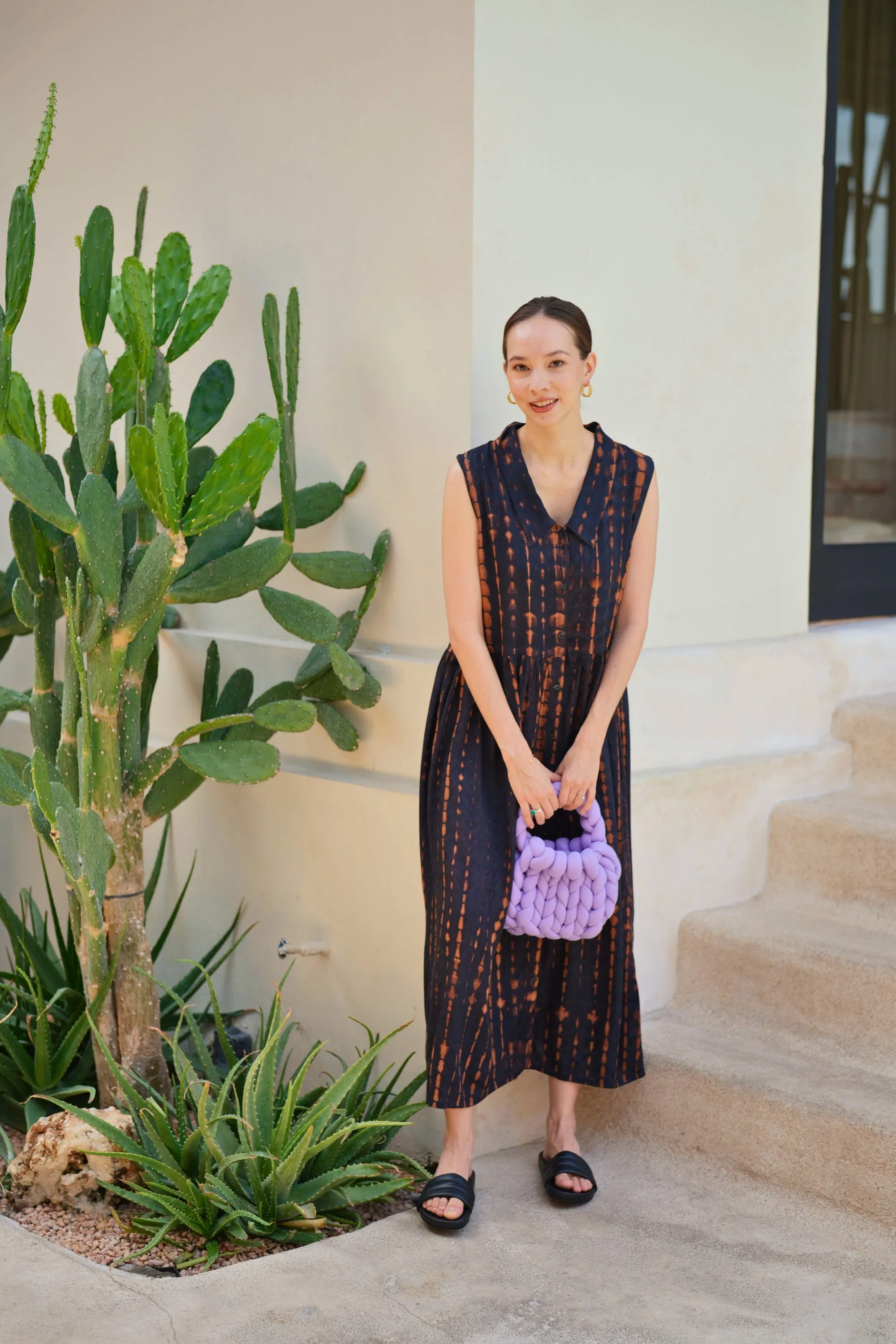 Tina Midi Dress in Black Multi