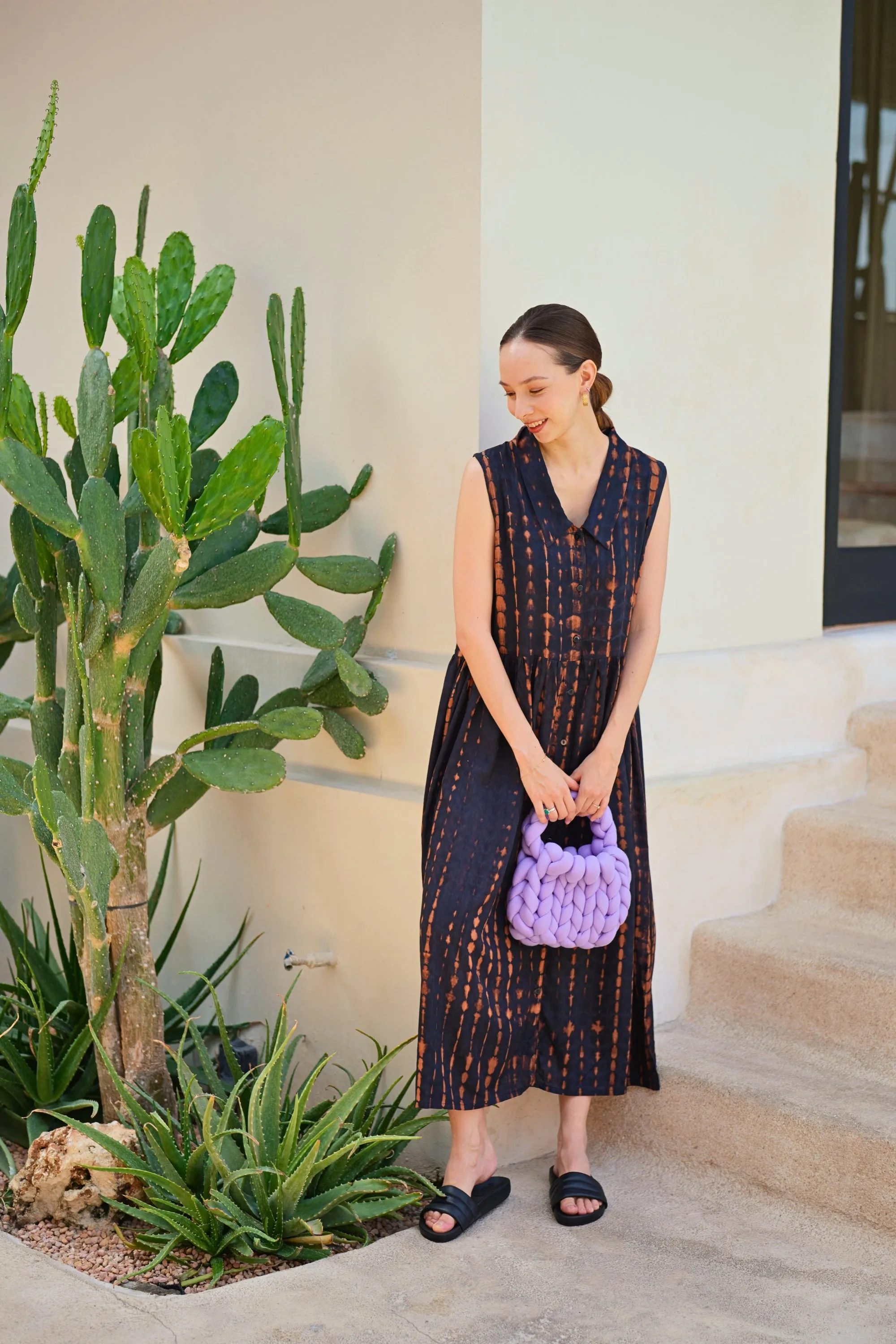 Tina Midi Dress in Black Multi