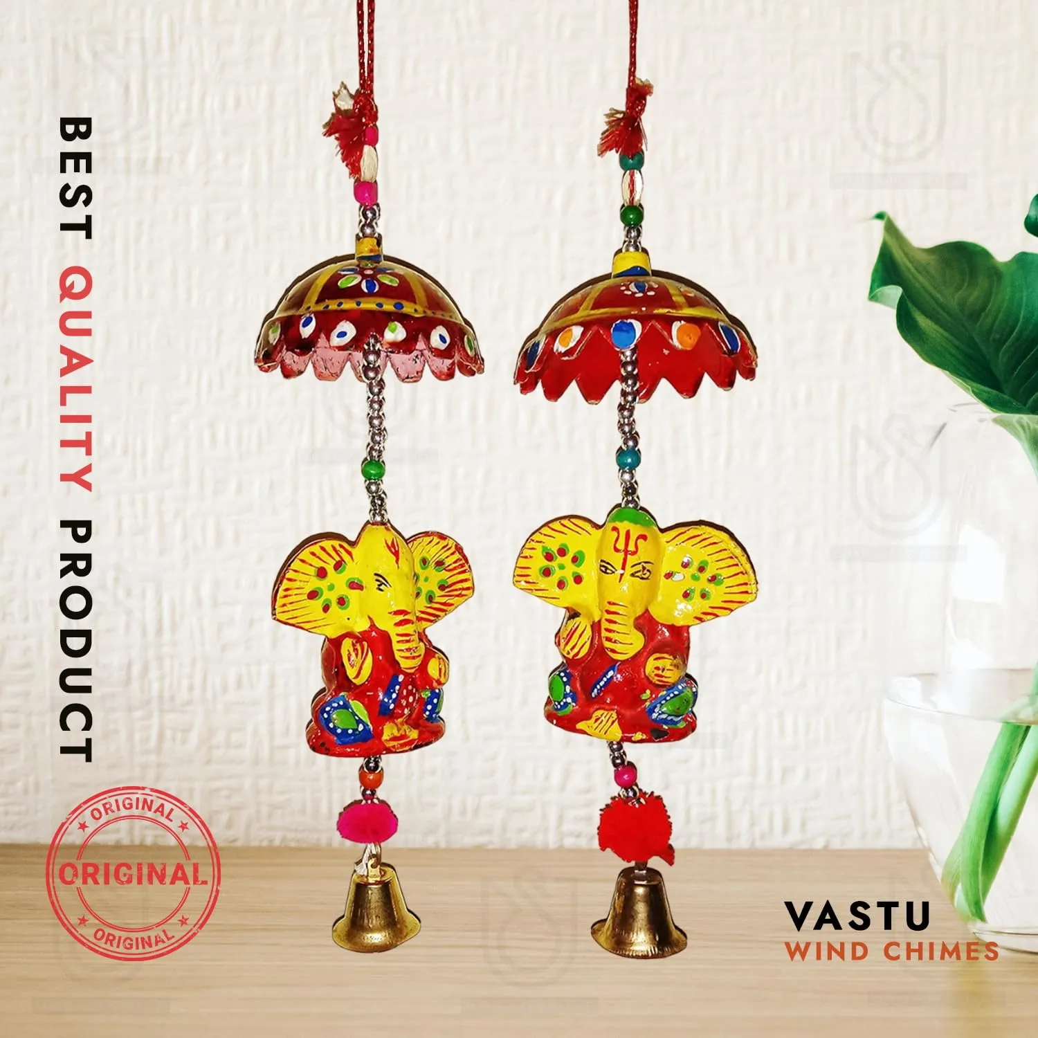 UrbanShilp Ganesha Hanging Wall Wind Chime with Bells for Home/Office/Garden Decoration Door/Wall Hanging (Set of 02)