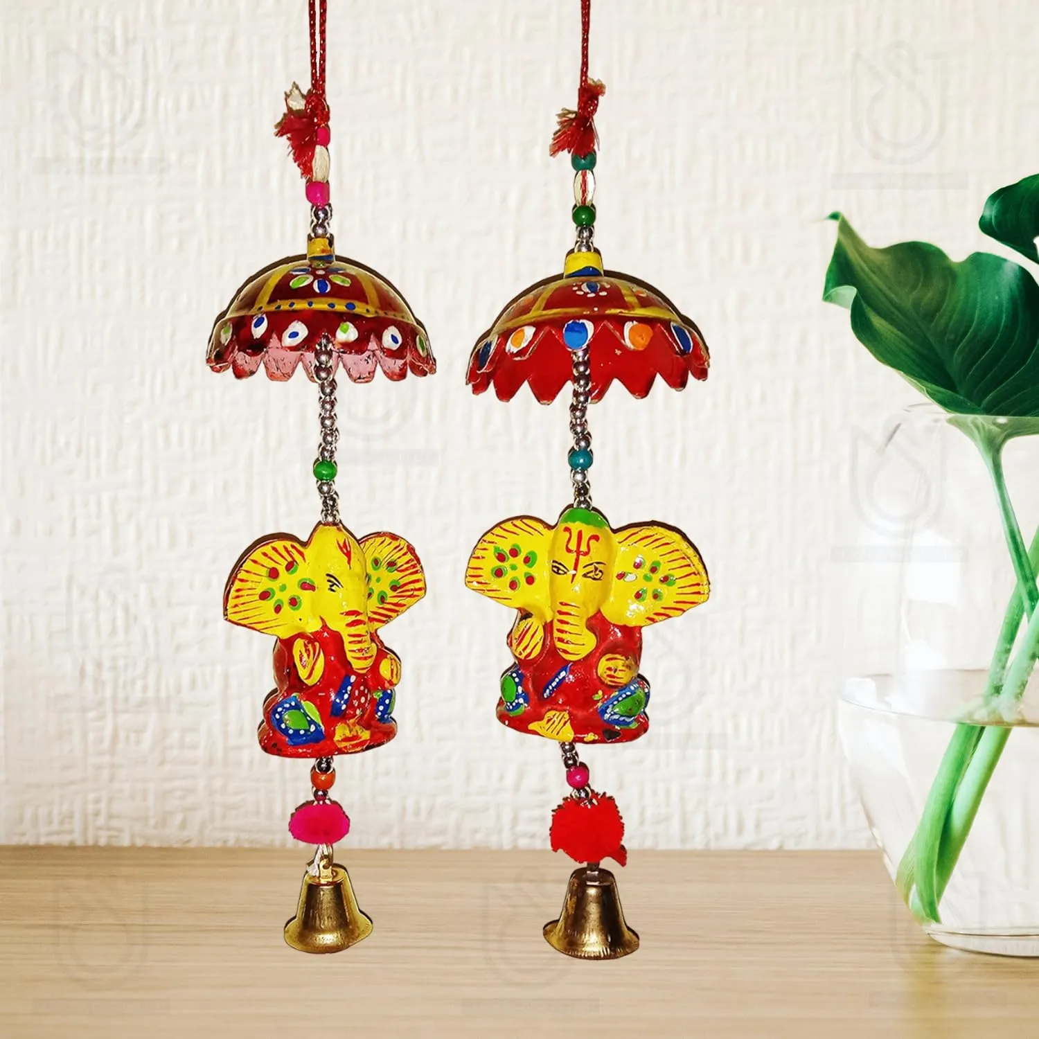 UrbanShilp Ganesha Hanging Wall Wind Chime with Bells for Home/Office/Garden Decoration Door/Wall Hanging (Set of 02)