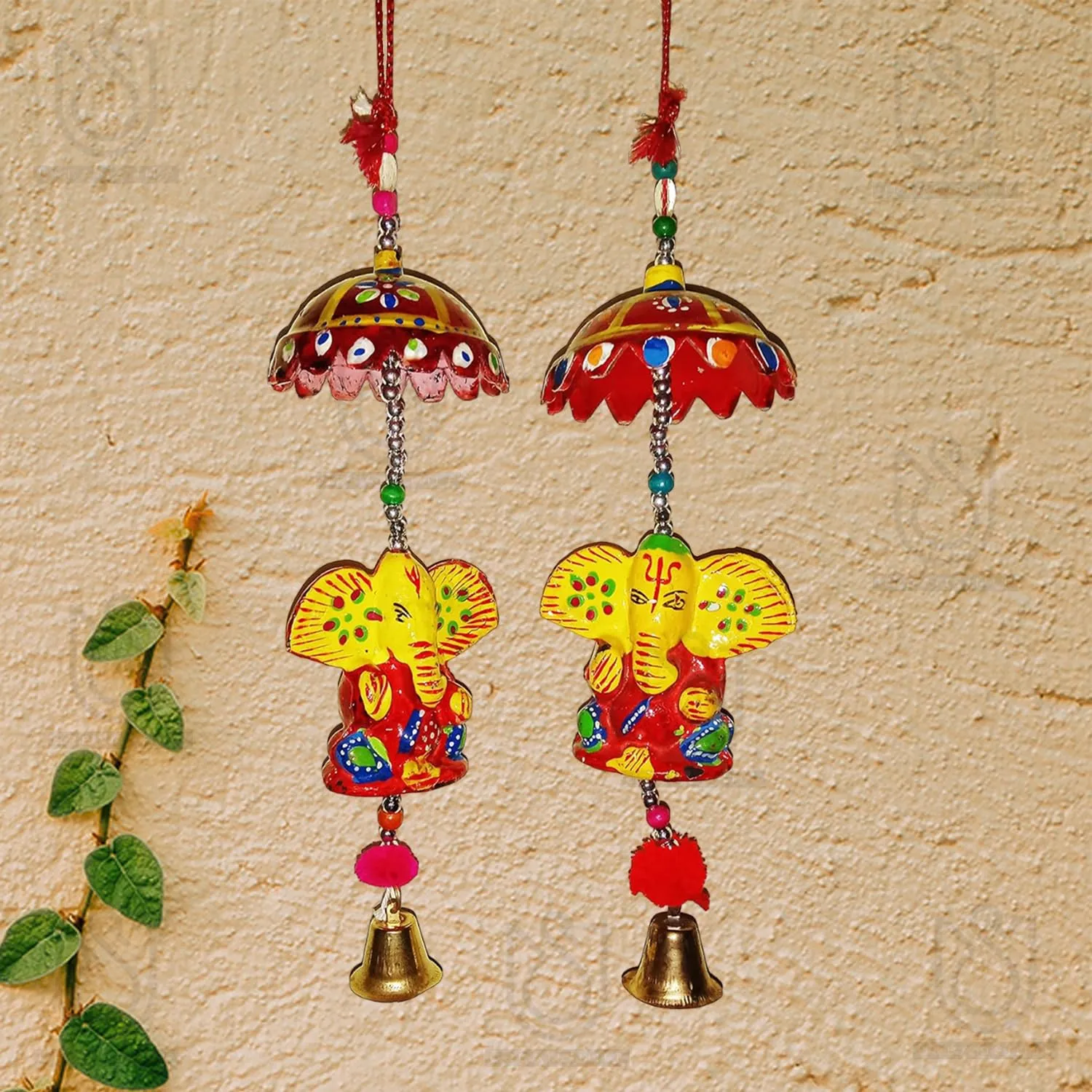 UrbanShilp Ganesha Hanging Wall Wind Chime with Bells for Home/Office/Garden Decoration Door/Wall Hanging (Set of 02)