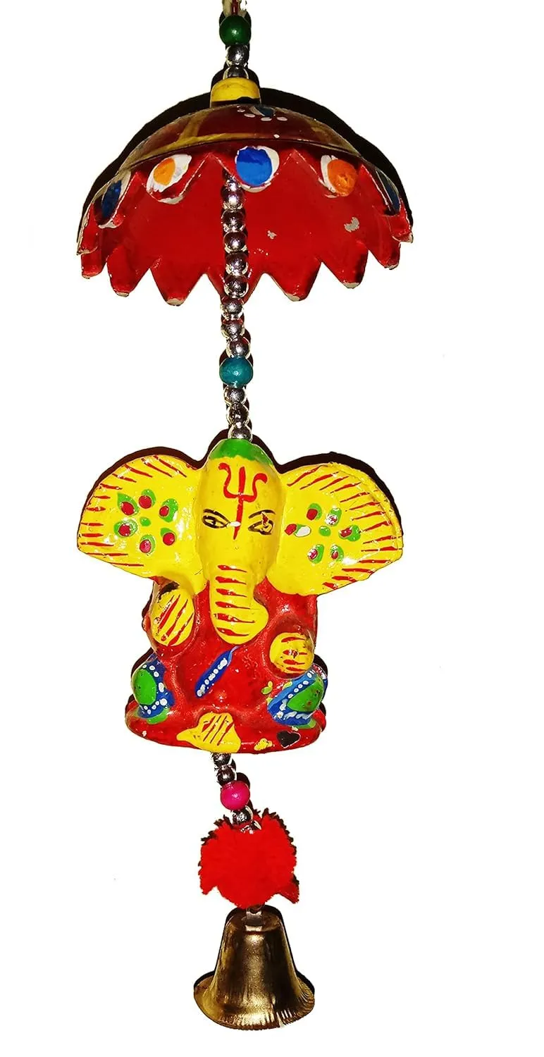 UrbanShilp Ganesha Hanging Wall Wind Chime with Bells for Home/Office/Garden Decoration Door/Wall Hanging (Set of 02)