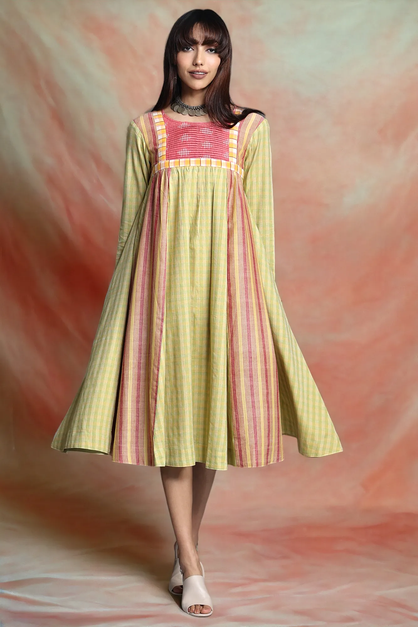 vintage big swirl dress - zesty checkered & plaid parade