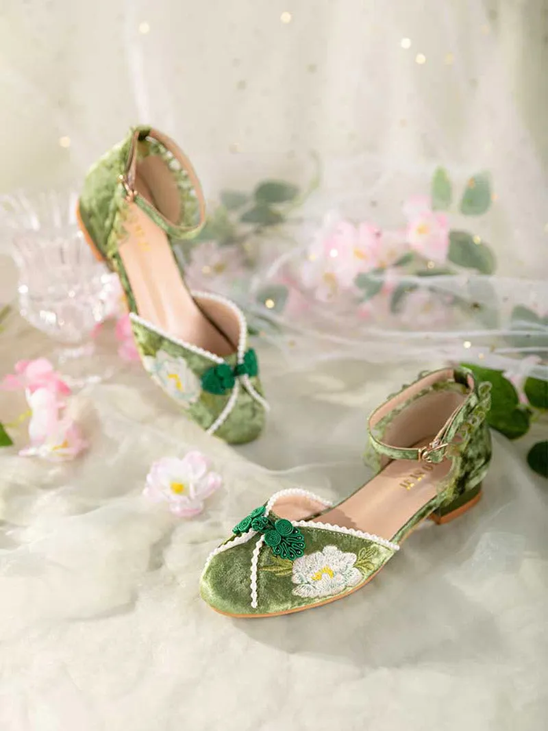 Vintage Chinese Style Embroidered Buckle Mary Jane Shoes