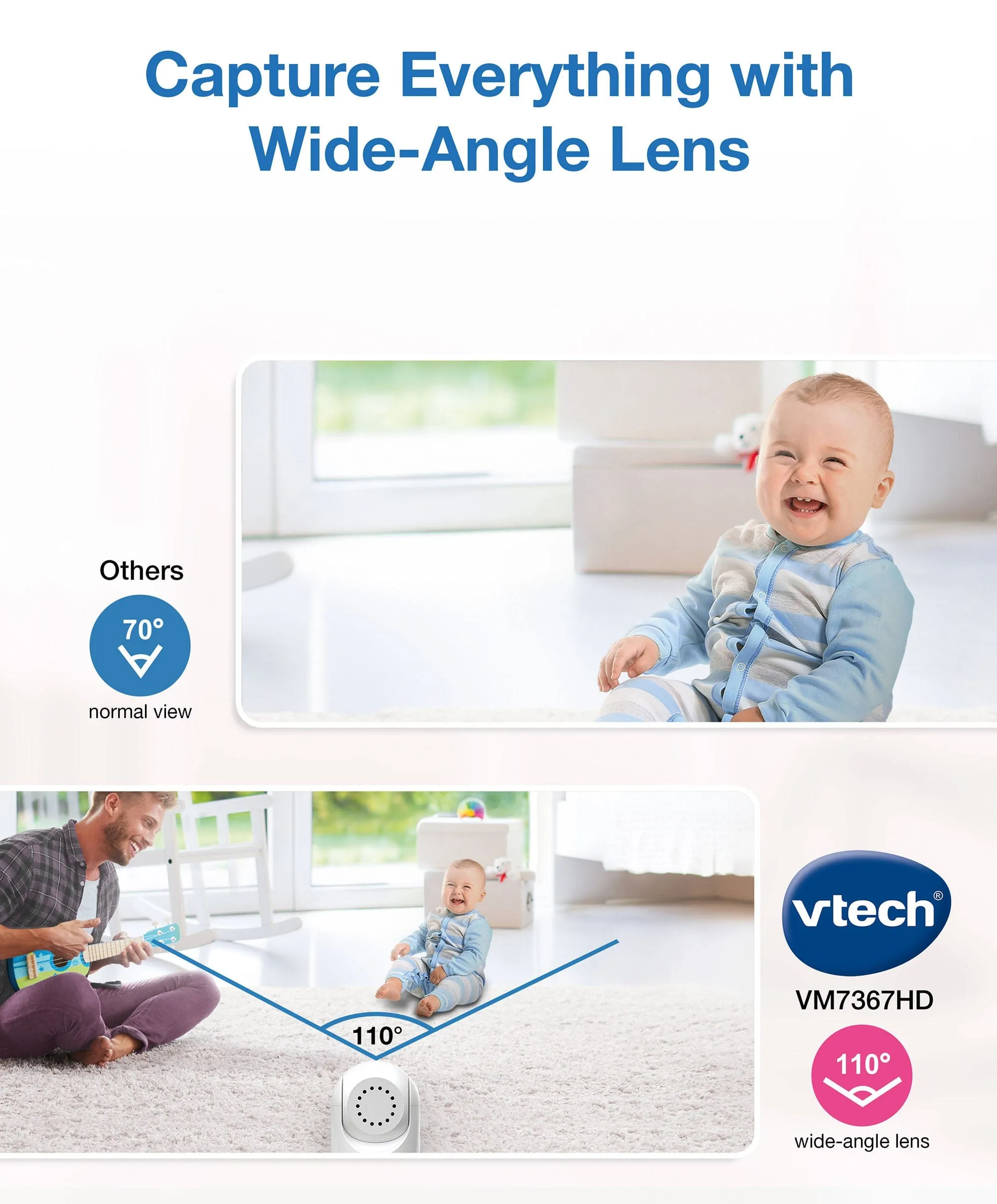 VTech VM7367HD 7” HD Pan & Tilt Video Monitor – White