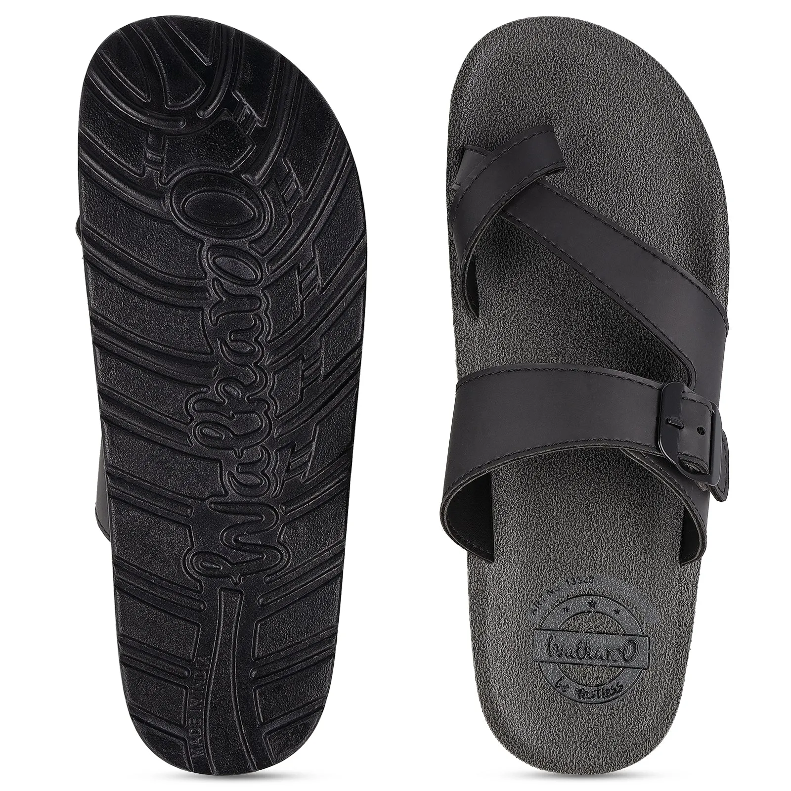 Walkaroo Men Cross Strap Slide Sandals  - 13320 Black